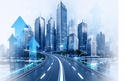 Growing digital city with a road leading ahead