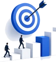 Business growth steps leading to a target