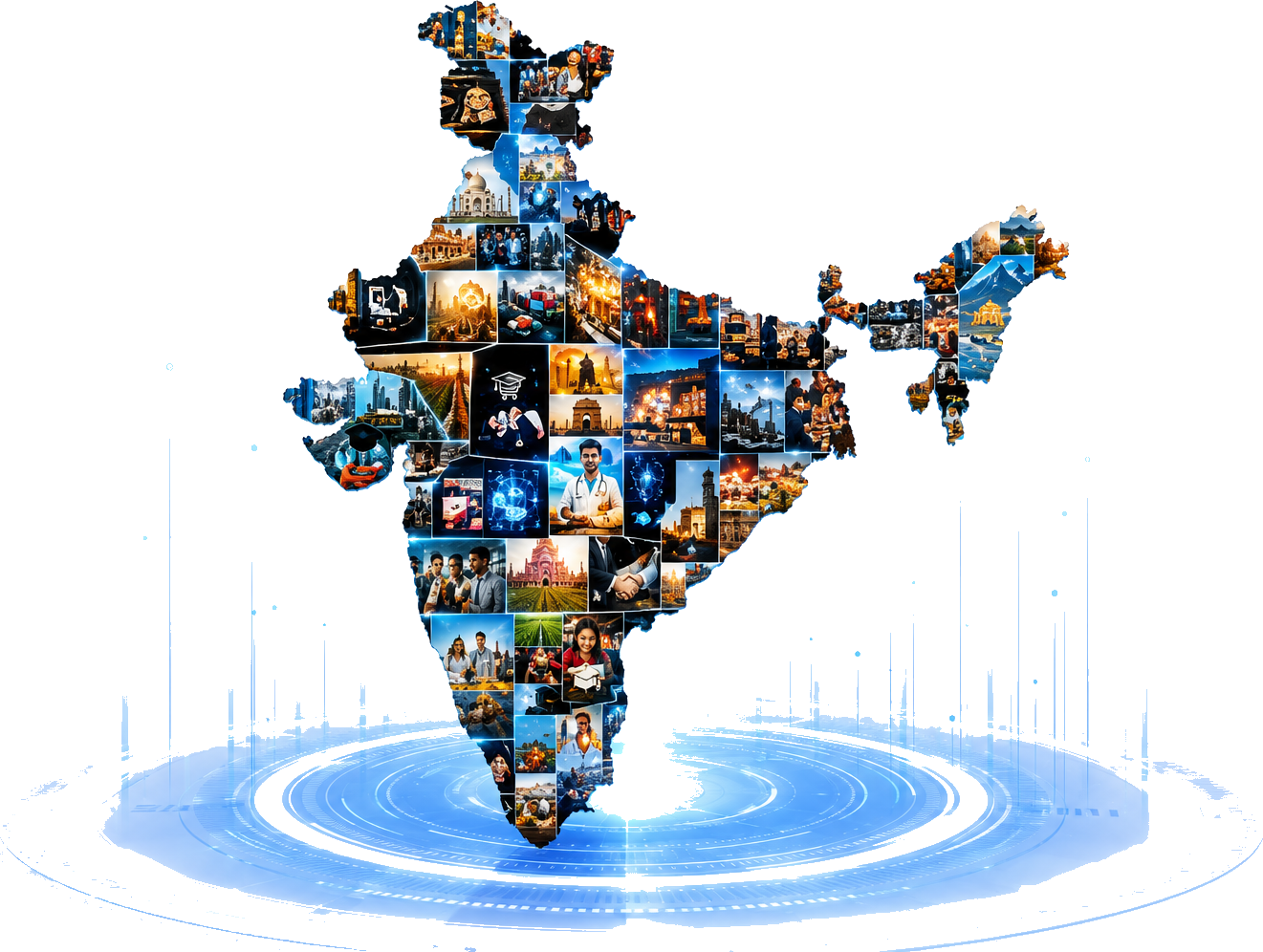Map of India made of photos of businesses and people